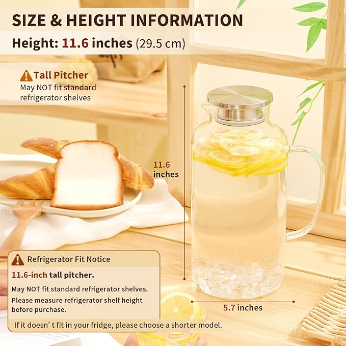 Hannadepot Glass Pitcher, 3.5L/118 oz Glass Water Pitcher with Lid and Spout, Heat/Cold Resistant Borosilicate Glass Water Carafe for Coffee, Juice and Homemade Beverage