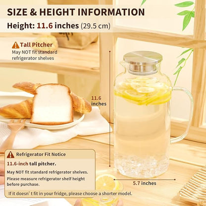 Hannadepot Glass Pitcher, 3.5L/118 oz Glass Water Pitcher with Lid and Spout, Heat/Cold Resistant Borosilicate Glass Water Carafe for Coffee, Juice and Homemade Beverage
