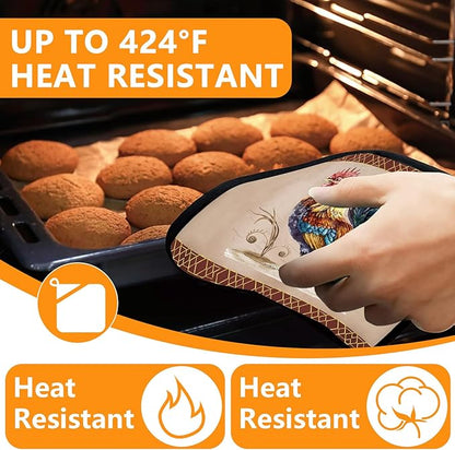Rooster Oven Mitts and Pot Holders Sets 4Pcs,Extra Long Oven Gloves Potholder for Kitchen Cooking Baking BBQ 100% Cotton Heat Resistant - Image 4
