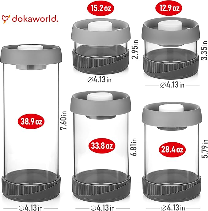 Glass Canisters Set - Kitchen Leakproof Seal Food Storage Jars - Coffee Bean Container - Pack of 5 Glass Canisters With Vacuum Airtight Lids for Cereal, Pet Treats, Nuts, Candy - Image 2