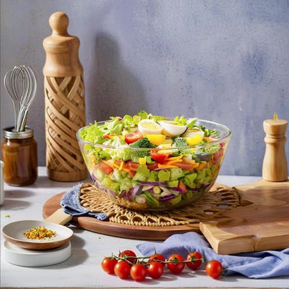 4.7QT Large Glass Mixing Bowl with White Lid, Big Salad Bowl with Lid, Large Glass Bowls for Sourdough and Kithen