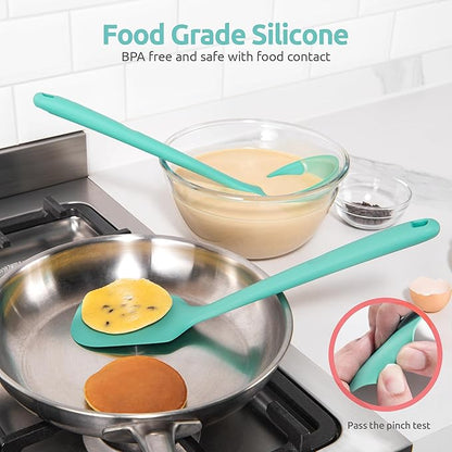 600ºF Heat Resistant Kitchen Utensil: U-Taste 13.6" Extra Long Silicone Cooking Tools Set, Food-Grade Non-Stick Solid and Slotted Turner Spatula, Mixing Spoon, and Soup Ladle (5 Pieces, Aqua Sky) - Image 4