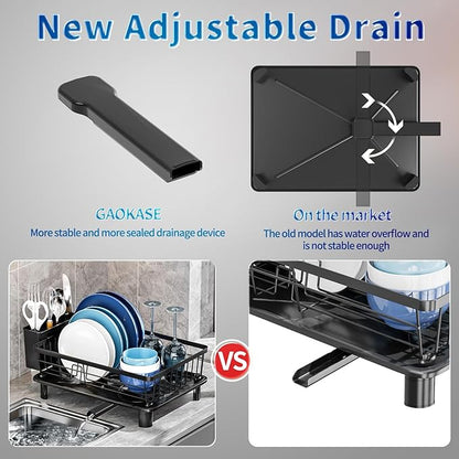 GAOKASE Dish Drying Rack, Stainless Steel-Dish Rack, Dish Racks for Kitchen Counter, Kitchen Dish Drainers with Removable Utensil Holder,New Drain Outlet,Plate Rack and Drainboard,Black - Image 7
