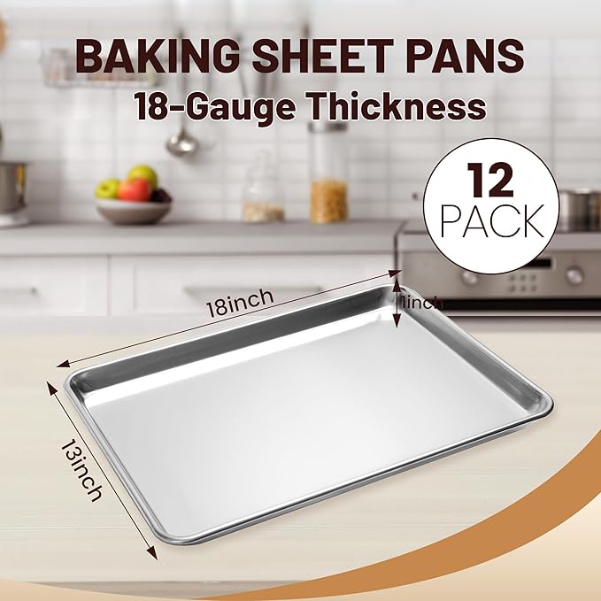 BIEAMA 12 Pack Half Size Baking Sheet Pan Aluminum Commercial Pan for Oven Freezer Bakery Hotel Restaurant 18" × 13" - Image 2