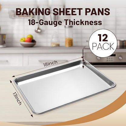 BIEAMA 12 Pack Half Size Baking Sheet Pan Aluminum Commercial Pan for Oven Freezer Bakery Hotel Restaurant 18" × 13" - Image 2