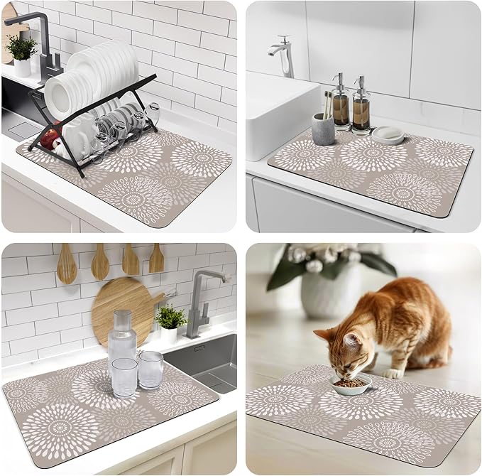 LuxStep Dish Drying Mat Super Absorbent Kitchen Counter Mat Rubber Backing Draining Mat Easy to Clean Kitchen Accessories Dish Rack Pad for Dishes, Utensils, Countertops, Sinks 16" x 24" Khaki - Image 7