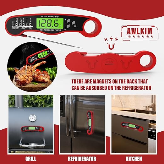 AWLKIM Digital Meat Thermometer for Cooking - IP67 Waterproof Kitchen Thermometer with Backlight and Hold, Fast Instant Read Thermometer, Candy Making, Outside Grill, Stocking Stuffers for Men-2 Pack - Image 6