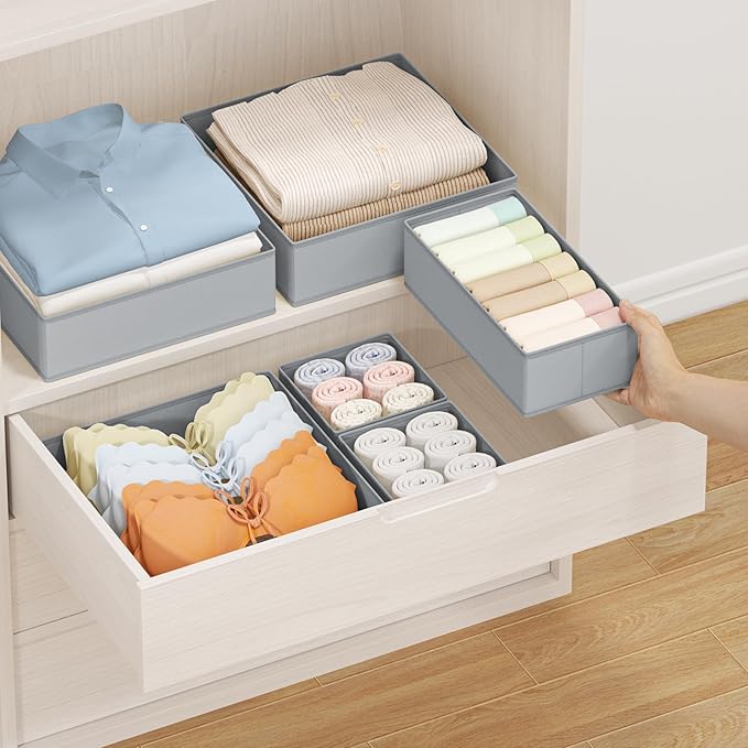 DIMJ Drawer Organizer Clothes 24 Pack - Foldable Baby Organizers and Storage & Dresser Organizer for Bedroom, Closet - Nursery Organization Dresser Dividers for underwear, Sock,Bra, Belt, Tie, Gray - Image 4