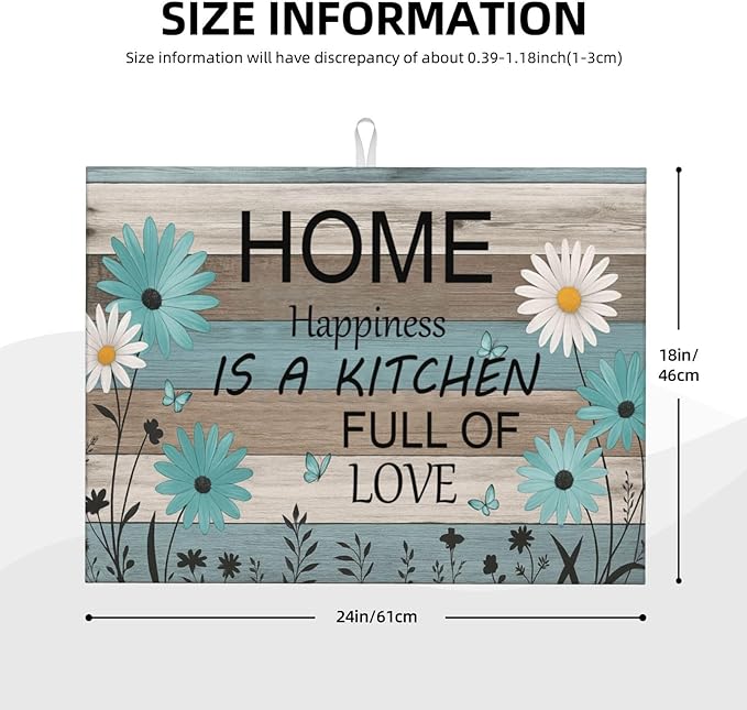 Rustic Wood Dish Drying Mats for Kitchen Counter, Large 18"x24" Dish Mats for Drying Dishes, Microfiber Absorbent Dish Drying Pad Rack Mat Kitchen Decor Reusable Washable
