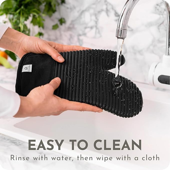 Extra Long Silicone Oven Mitts and Pot Holders Sets | Heat Resistant 500°F BPA-Free Food Grade Silicone Hot Pads & Kitchen Mittens | 4-Piece Set of Oven Gloves & Potholders for Kitchens. - Image 5
