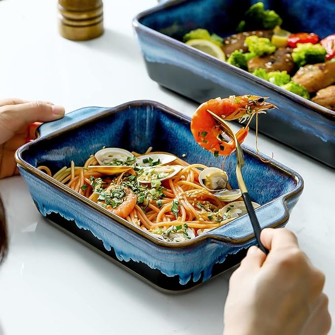 KOOV Bakeware Set, Ceramic Baking Dish, Rectangular Casserole Dish, Lasagna Pan, Baking Pans for Cooking, Cake Dinner, Kitchen, 9 x 13 Inches, Reactive Glaze 3-Piece (Nebula Blue) - Image 7