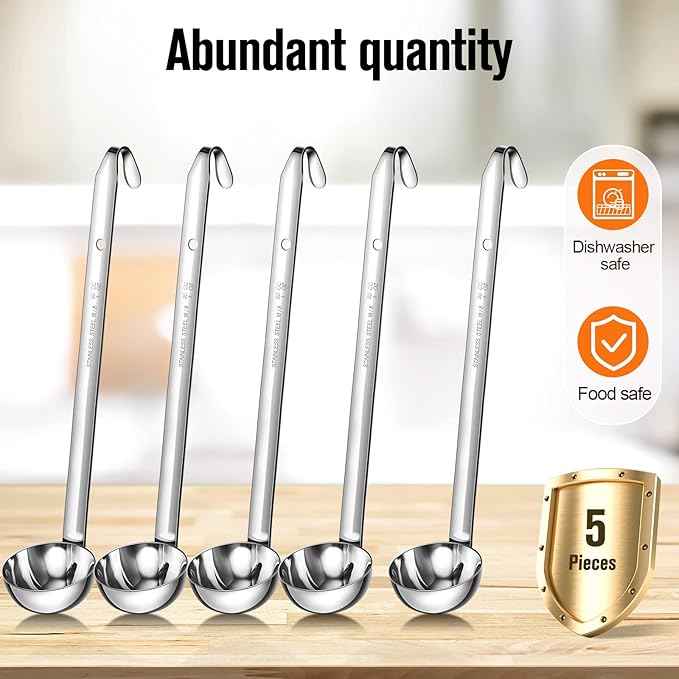 Cunhill 5 Pcs Soup Ladles Stainless Steel Serving Ladles with Long Handle for Serving, Cooking, Stirring, Portioning Kitchen Restaurant Accessories(3 oz) - Image 3