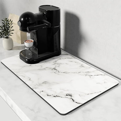 Rnivvi Coffee Mat, 12" x 19" Cute Marble Style Coffee Bar Mats for Espresso Machine Station Accessories and Organizer, Hide Stain Rubber Backed Absorbent Dish Drying Pad for Kitchen Counter, White by Rnivvi