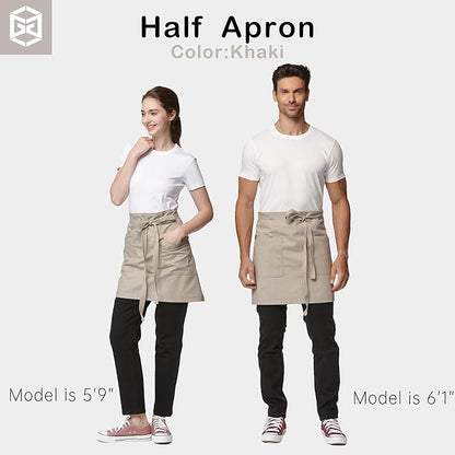 Unisex Waist Apron Half Bistro Apron Server Aprons with Pockets Waterproof 4251BY