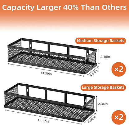 Spice Rack Wall Mount, 4 Pack Pantry Door Organizer & Hanging Storage Baskets Organizer Wall Mount, Large Capacity Metal Spice Shelf for Kitchen Cabinet, Pantry Doors, Bathroom, Shower, Home Decor - Image 4