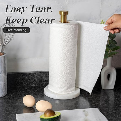 Koville African Genuine Marble Paper Towel Holder Countertop, 6" Stone Base Gold Rod Paper Towel Holder Stand for Kitchen Storage, for Standard or Jumbo-Sized Rolls - Image 7