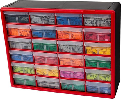 Akro-Mils 24-Drawer Plastic Drawer Storage Cabinet for Garage Organization, Bead Organizer, Building Bricks Storage, Teacher Toolbox, Makeup Organizer, 20" W x 6" D x 16" H, 10124 Red - Image 10