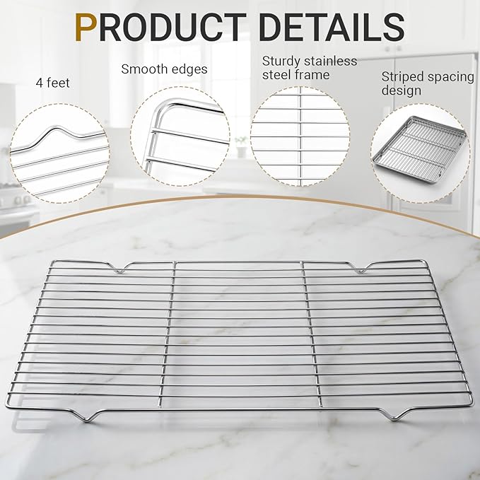 Lounsweer 2 Pack Cooling Racks, 10L x 18W x 1H Stainless Steel Wire Rack for Baking Sheet, Large Cookie Cooling Rack, Oven Safe Cooking Racks for Sheet Pan, Dishwasher Safe, Full Size