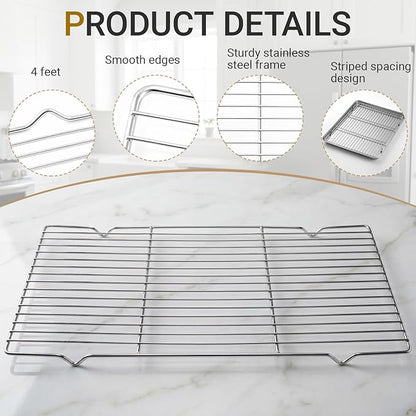 Lounsweer 2 Pack Cooling Racks, 10L x 18W x 1H Stainless Steel Wire Rack for Baking Sheet, Large Cookie Cooling Rack, Oven Safe Cooking Racks for Sheet Pan, Dishwasher Safe, Full Size