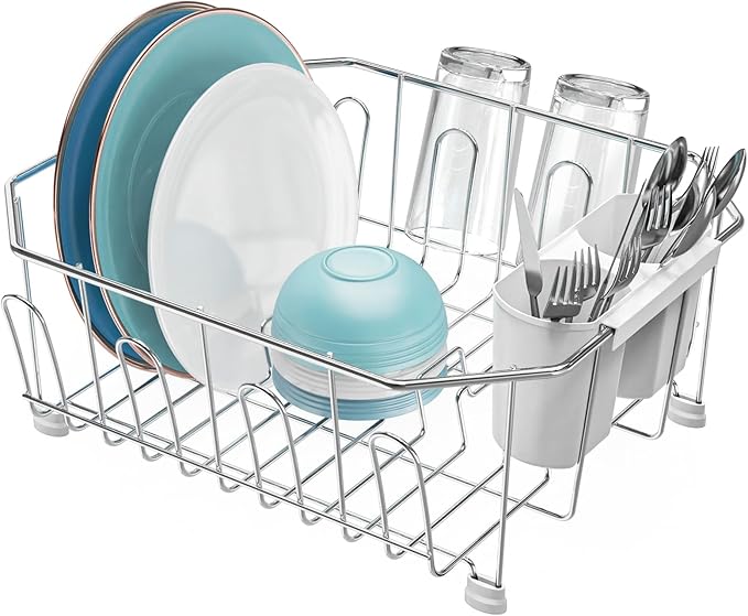 GSlife Small in Sink Dish Drying Rack - Stainless Steel Compact Dish Drainer for RV Kitchen Apartment Sink, Rust Resistant Inside Sink Rack, 1–2 Person Households, 11.6" W x 13.4" L, Silver by GSlife