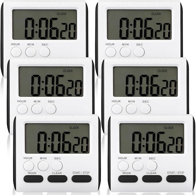 Mudder 6 Pack Digital Kitchen Timer for Cooking, Large Digits, 24 Hour Magnetic Backing Stand Kitchen Timers Clock for Classroom Kids Teachers, Loud Alarm and Large Screen (Black) by Mudder
