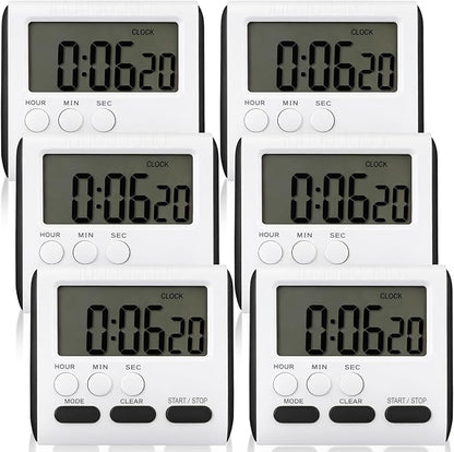 Mudder 6 Pack Digital Kitchen Timer for Cooking, Large Digits, 24 Hour Magnetic Backing Stand Kitchen Timers Clock for Classroom Kids Teachers, Loud Alarm and Large Screen (Black) by Mudder