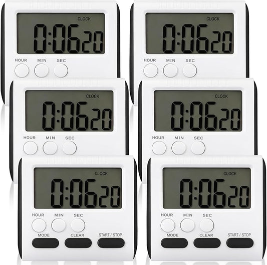 Mudder 6 Pack Digital Kitchen Timer for Cooking, Large Digits, 24 Hour Magnetic Backing Stand Kitchen Timers Clock for Classroom Kids Teachers, Loud Alarm and Large Screen (Black) by Mudder