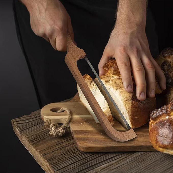 ROYOROYI Bread Slicer for Homemade Bread,16" Wooden Sourdough Bread knife with Bow Design,Premium Stainless Steel Serrated Saw Bread cutter for Bagels, Baguettes and More - Image 6