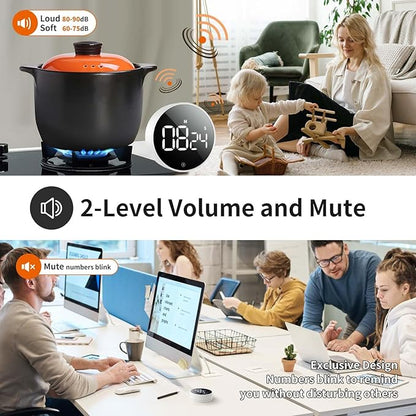 VOCOO Digital Kitchen Timer - Magnetic Countdown Countup Timer with Large LED Display Volume Adjustable, Easy for Cooking and for Seniors and Kids to Use (White) - Image 3