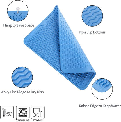 MicoYang Silicone Dish Drying Mat for Multiple Usage,Easy clean,Eco-friendly,Heat-resistant Silicone Mat for Kitchen Counter or Sink,Refrigerator or Drawer liner Lichen BlueL M 12 inches x 12 inches - Image 3