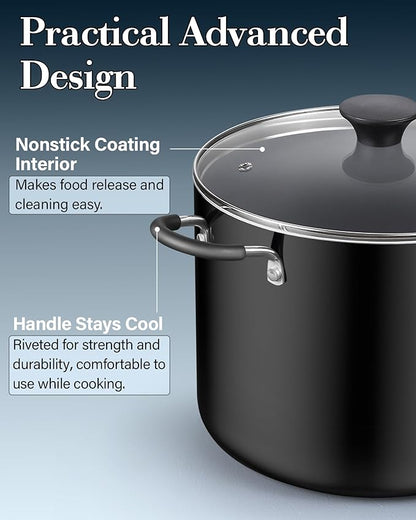 Cook N Home Nonstick Stockpot with Lid 10.5-Qt, Deep Cooking Pot Cookware Canning Stock Pot with Glass Lid, Black - Image 6