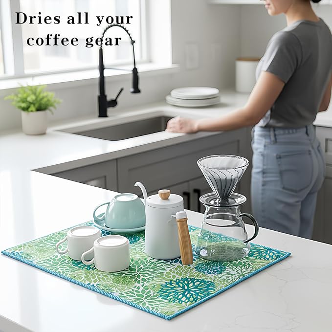 Dish Drying Mat by JM.JEEMI, Dish Drying Mats for Kitchen Counter, Kitchen Drying Mat Dish Mat - Microfiber, Green, 15 by 19.7 Inch - Image 3
