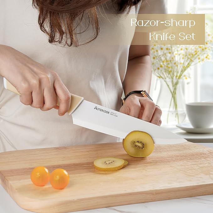 Astercook Kitchen Knife Set with Block and Sharpener 15 Piece Knives Set German High Carbon Stainless Steel Knives Sharp Blade Dishwasher Safe Deba Knives with Ergonomic Handle - Image 2