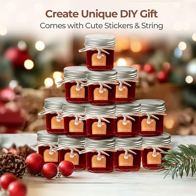 ComSaf Small Mason Jars 2 oz, 48 Pcs Mini Mason Containers, Small Canning Jars, Mini Glass Jar with Lids for Ginger Shots, Honey, Jams, Sauces, Spices, DIY Candle Decor, Dressing, Wedding Favors - Image 6