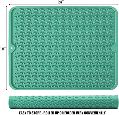 Large 24" x 18" Silicone Dish Drying Mat for Kitchen Counter, Easy clean, Quick Dry, Heat-resistant Dish Drainer Mat for Sink,Refrigerator or Drawer liner (Food Grade Silicone-Green) - Image 2