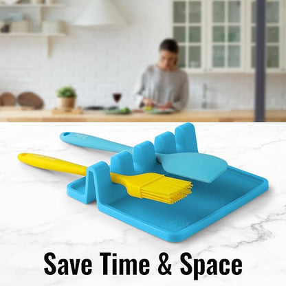 Zulay Kitchen Silicone Utensil Rest with Drip Pad for Multiple Utensils - BPA-Free, Heat-Resistant Spoon Rest & Spoon Holder for Stove Top - Kitchen Utensil Holder for Ladles & Tongs - Blue - Image 7