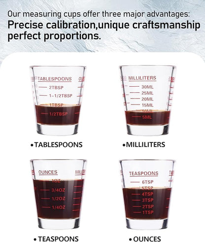 Shot Glasses Measuring Cup Set 2PACK Espresso Shot Glasses Liquid Heavy Glass 26-Incremental Measurement 1 OZ, 2 TBS, 6 TSP, 30 ML Kitchen Tools (RED&Black)