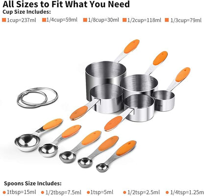 Measuring Cups : U-Taste 18/8 Stainless Steel Measuring Cups and Spoons Set of 10 Piece, Upgraded Thickness Handle(Orange) - Image 2