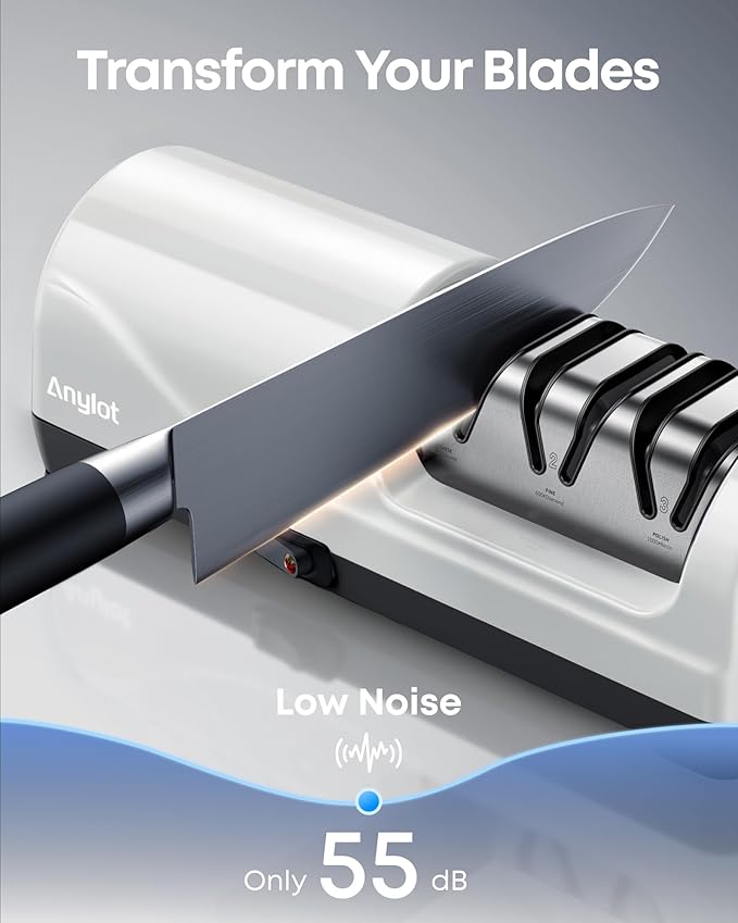 Kitchen Electric Knife Sharpener, 3-Stage Diamond Knife Sharpener Electric with 20° Precision Angle Guide, Fast & Safe Sharpening for Kitchen Knives, Home Use & Beginners (White) - Image 3