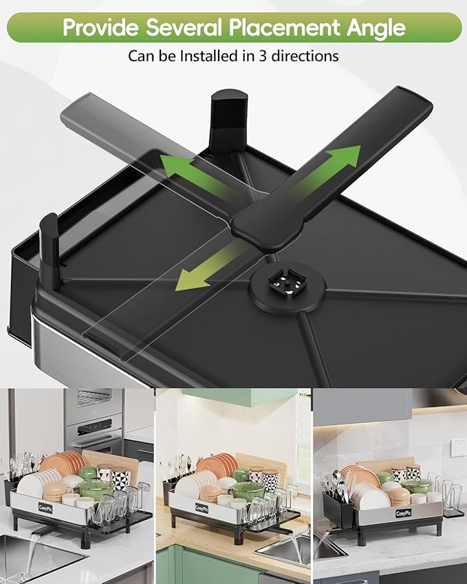 Dish Racks, Thicker Premium 304 Stainless Steel Dish Drying Rack for Kitchen Counter, Automatic Drainage Spout, Dish Drainer & Drainboard Set with Utensil Holder and Cup Holder, Black - Image 5