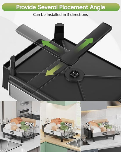 Dish Racks, Thicker Premium 304 Stainless Steel Dish Drying Rack for Kitchen Counter, Automatic Drainage Spout, Dish Drainer & Drainboard Set with Utensil Holder and Cup Holder, Black - Image 5
