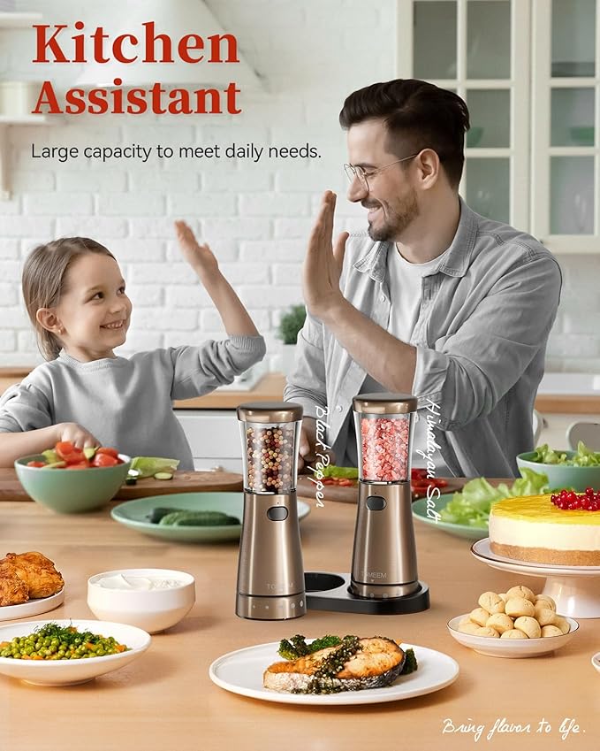 Electric Salt and Pepper Grinder Set with Storage Base, Stainless Steel Rechargeable Salt and Pepper Grinder Set with 4.5 oz Large Capacity, 1.8" Wide Mouth, Adjustable Coarseness, Ideal for Kitchen - Image 8