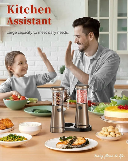 Electric Salt and Pepper Grinder Set with Storage Base, Stainless Steel Rechargeable Salt and Pepper Grinder Set with 4.5 oz Large Capacity, 1.8" Wide Mouth, Adjustable Coarseness, Ideal for Kitchen - Image 8
