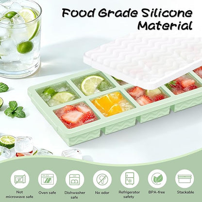 Doasuwish Ice Cube Trays with Lid, 3 Pack 10 Cubes 2 Tbsp. Silicone Ice Cube Trays for Freezer, Perfect for Freezing and Storing Ice Cubes, Chocolates, Sauces, Juices, Fruit Purees and More, BPA Free