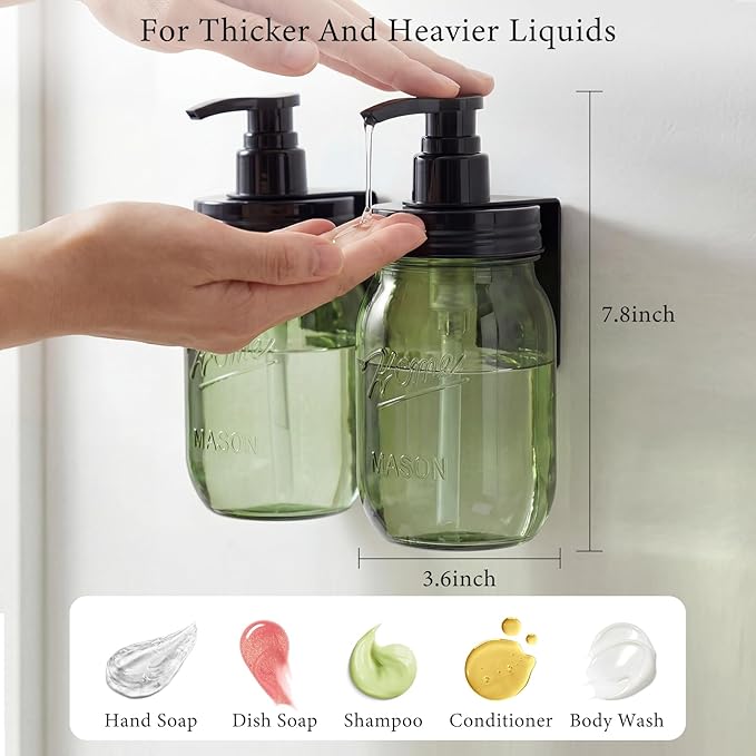 Amolliar Plastic Mason Jar Soap Dispenser with Pump Lid,16OZ Refillable Hand Soap Dispenser Set with Cute Lables - Farmhouse Decor for Kitchen Bathroom, Liquid Soap, Dish Soap, Lotion (2 Pack, Green) - Image 4