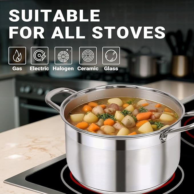 Kirecoo Stainless Steel Stock Pot - 12 Quart Heavy Duty Stock Cooking Pot with Visible Lid for Pasta, Soup, Spaghetti, Nonstick Thick Bottom Big Stockpot, Cookware for Canning, Boiling, Simmer - Image 6