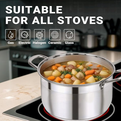 Kirecoo Stainless Steel Stock Pot - 12 Quart Heavy Duty Stock Cooking Pot with Visible Lid for Pasta, Soup, Spaghetti, Nonstick Thick Bottom Big Stockpot, Cookware for Canning, Boiling, Simmer - Image 6