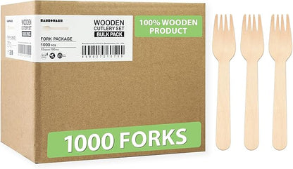 Wooden Forks 1000 Pieces Bulk Pack | Heavy-Duty Natural Birch Wood Disposable Forks | Eco-Friendly, Sturdy & Plastic-Free for Catering and Large Events by Bamboware