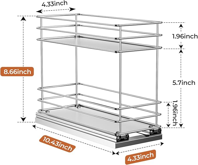 Mystozer Pull Out Spice Rack Organizer for Cabinet, Slide Out Spice Racks, Easy to Install, 4.33" Wx10.43 Dx8.66 H, 1 Drawer 2 Tiers(Silver) - Image 3