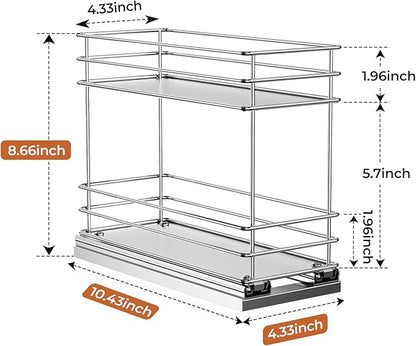 Mystozer Pull Out Spice Rack Organizer for Cabinet, Slide Out Spice Racks, Easy to Install, 4.33" Wx10.43 Dx8.66 H, 1 Drawer 2 Tiers(Silver) - Image 3